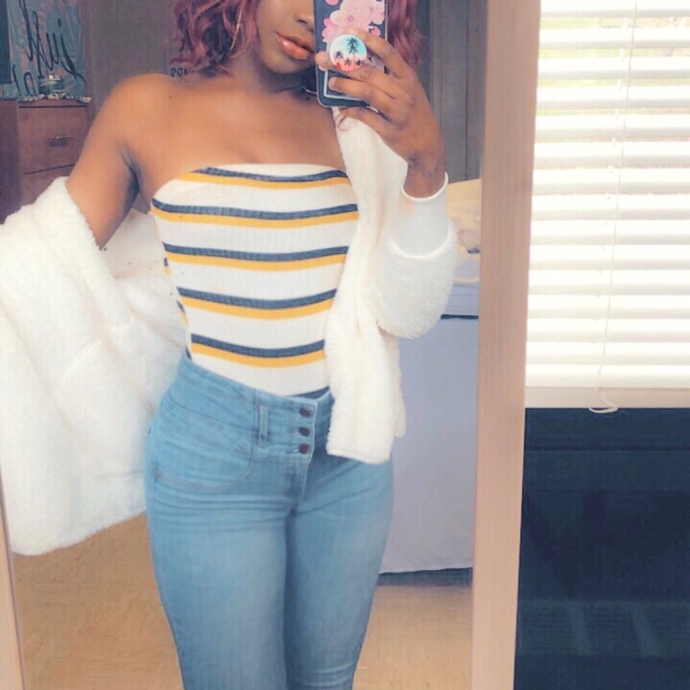 Striped tube top bodysuit